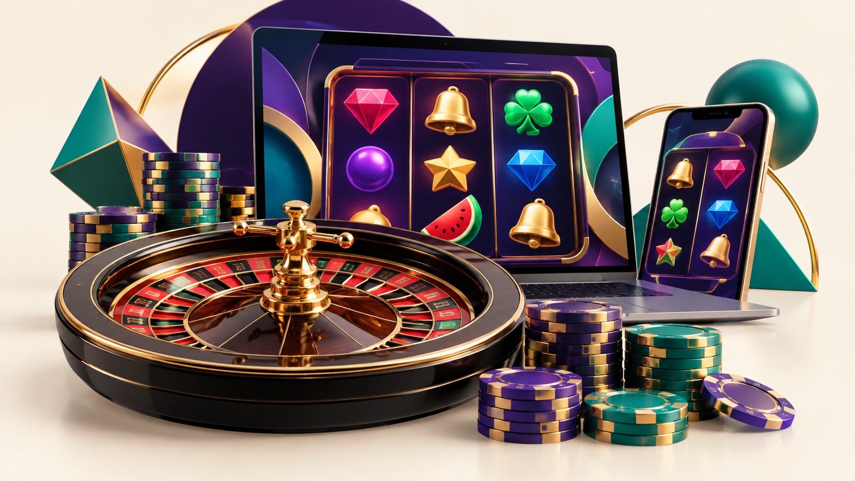 Manga-style casino illustration with roulette and slot machines
