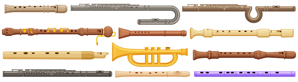 Image of Musical instruments: different types of flutes. From top to  bottom: by Anonymous