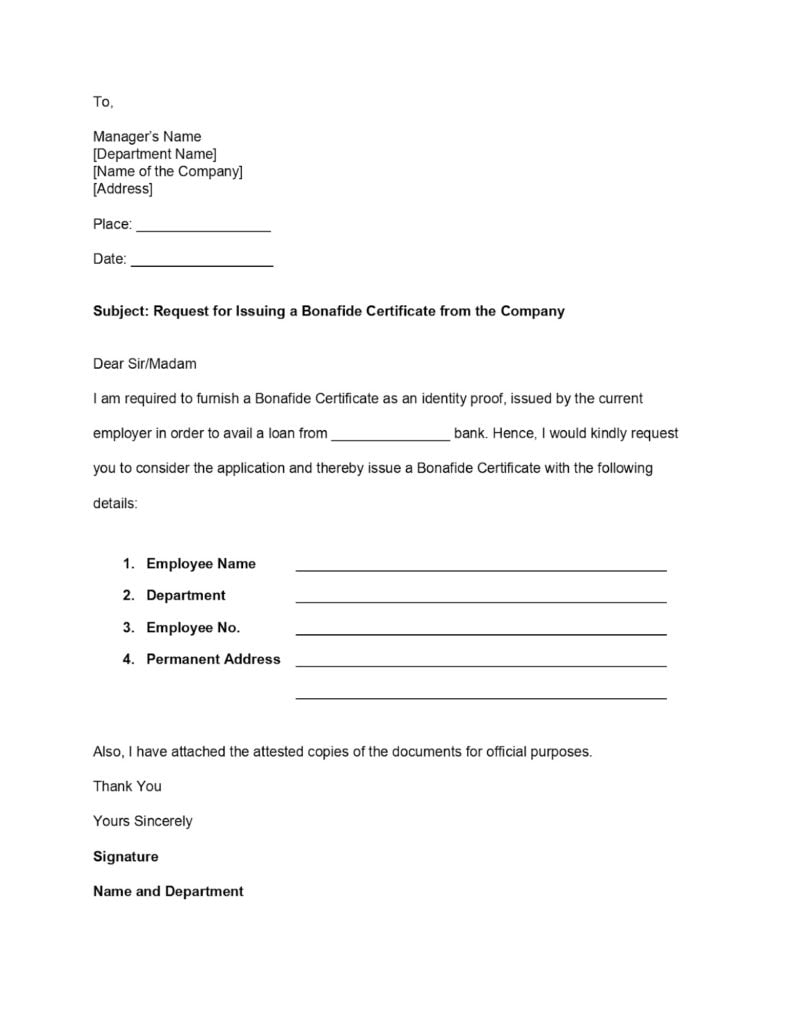 application letter for bonafide certificate