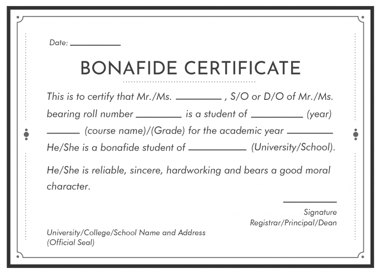 application letter bonafide certificate