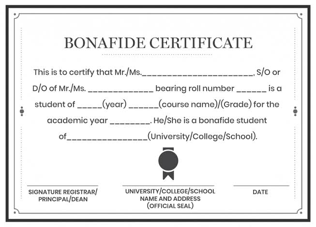application letter bonafide certificate